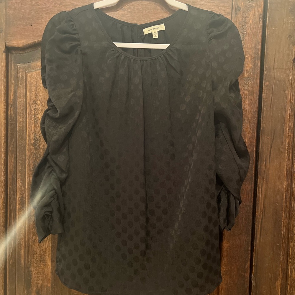 Max Studio Black Puff Sleeve Ruched Blouse